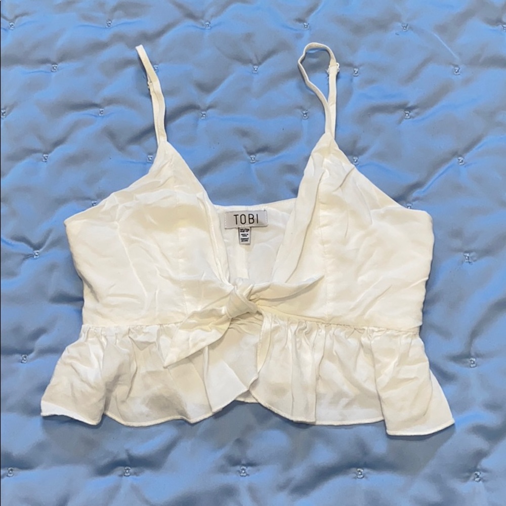 TOBI white tie front ruffle tank
